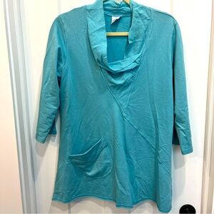 CMC Color Me Cotton Women’s Sweatshirt Size Small Teal Blue Cowl Neck Laganlook